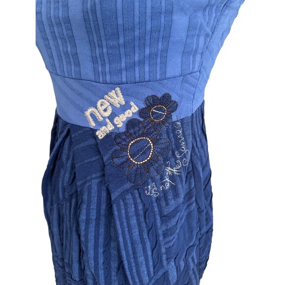 DESIGUAL Blue Colorblock Halter Dress Size Medium - Picture 7 of 10